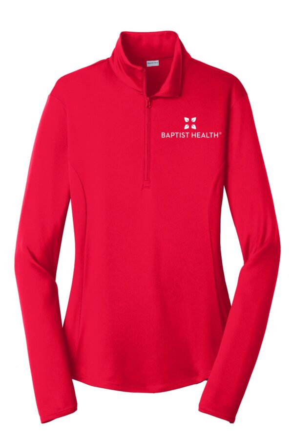 Red long-sleeve shirt with Baptist Health logo.