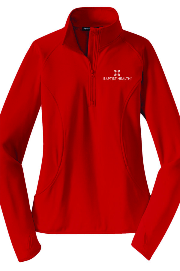 Red long-sleeve shirt with Baptist Health logo.