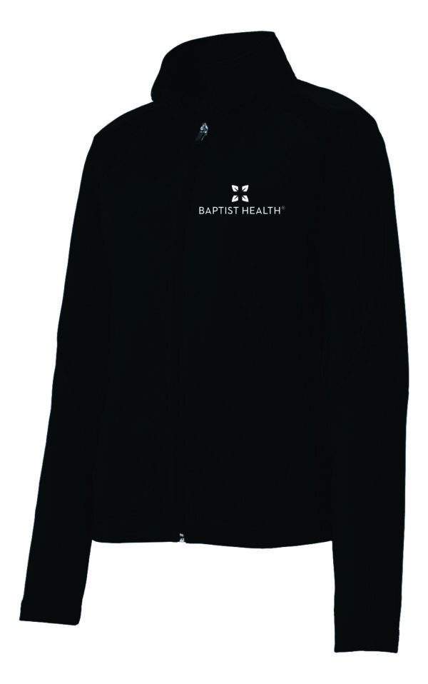 Black zippered jacket with Baptist Health logo.