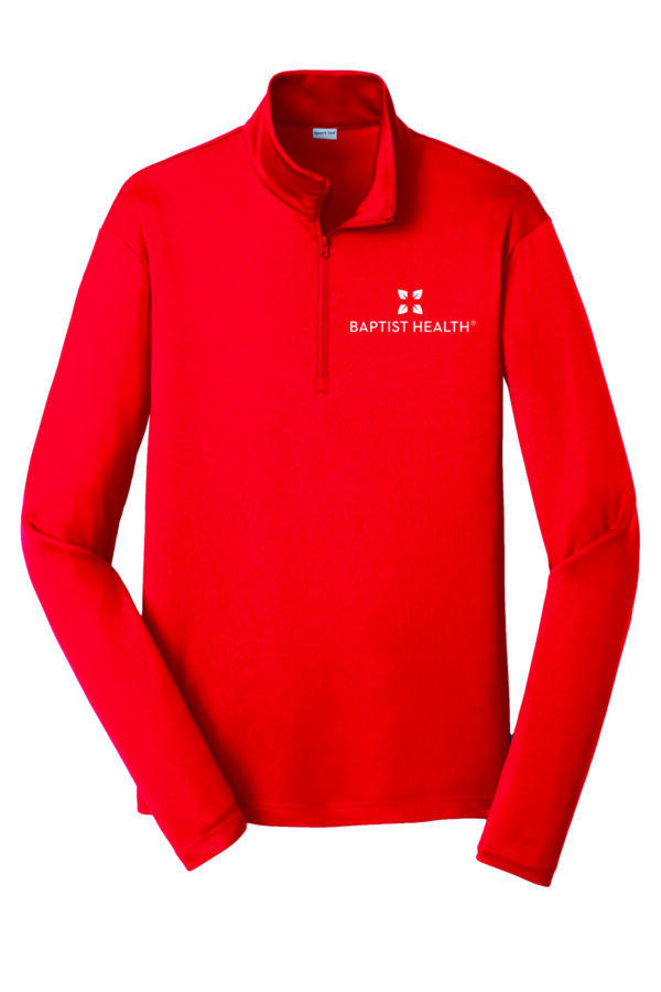 Red long-sleeve shirt with Baptist Health logo.