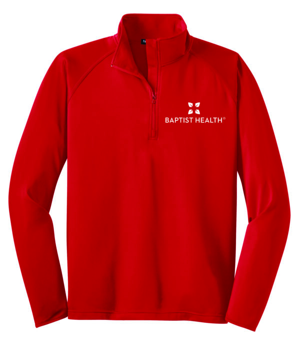 Red long-sleeve shirt with Baptist Health logo.