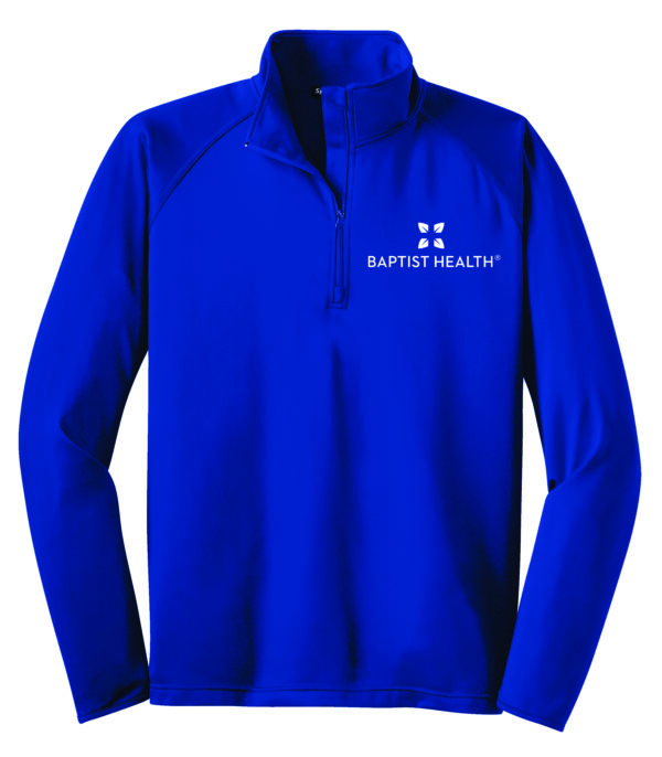 Blue long-sleeved shirt with Baptist Health logo.