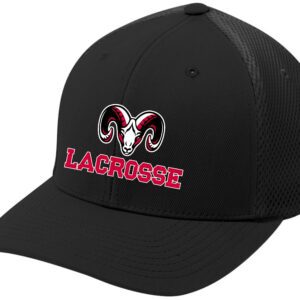 Black lacrosse hat with ram logo.