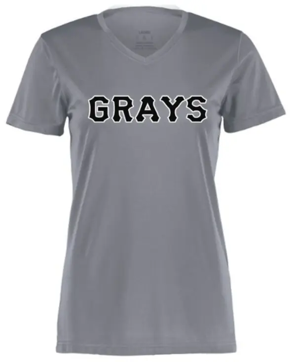 Gray v-neck t-shirt with Grays logo.