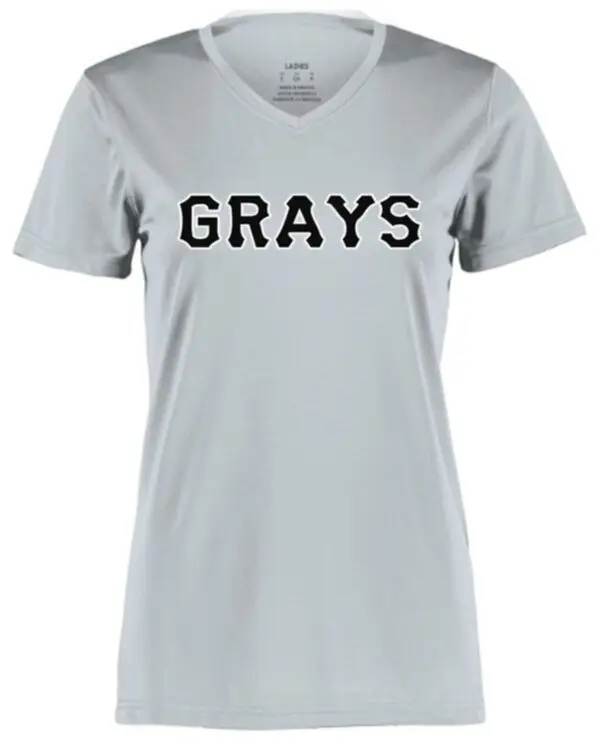 Gray V-neck T-shirt with Grays logo.