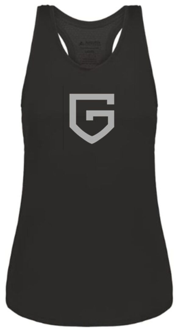 Black tank top with a gray letter G.