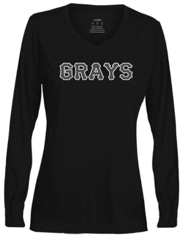 Black long-sleeve shirt with Grays logo.