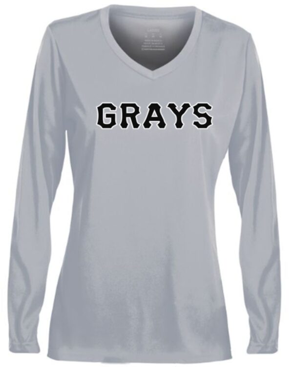 Gray long-sleeve shirt with "Grays" logo.