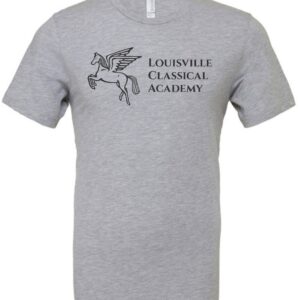 Gray T-shirt with Louisville Classical Academy logo.