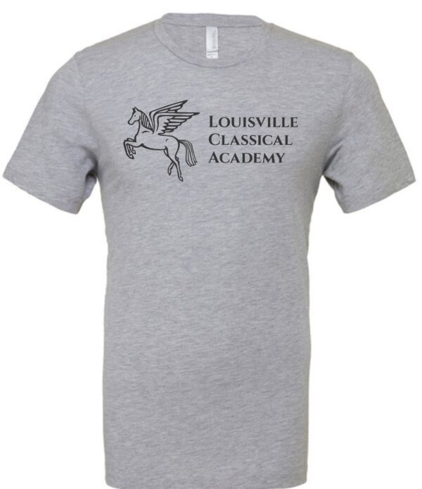 Gray T-shirt with Louisville Classical Academy logo.