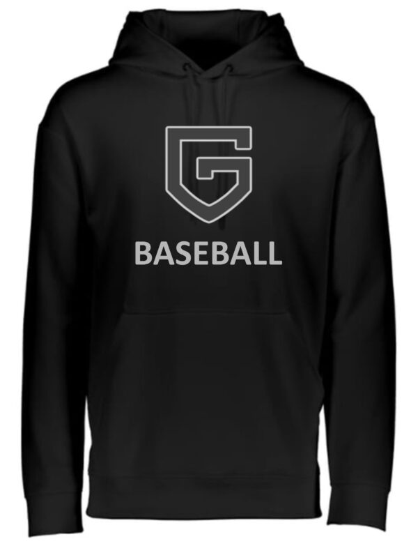 Black baseball hoodie with "G" logo.