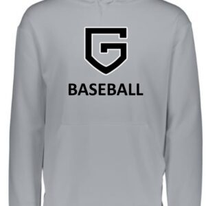 Gray baseball hoodie with a "G" logo.