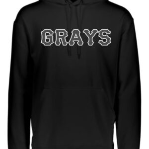 Black hooded sweatshirt with "Grays" logo.