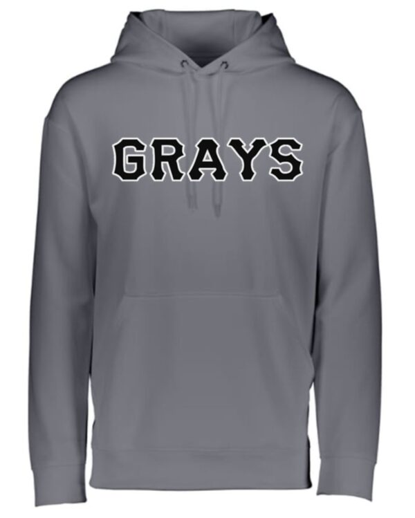 Gray hoodie with "Grays" logo.