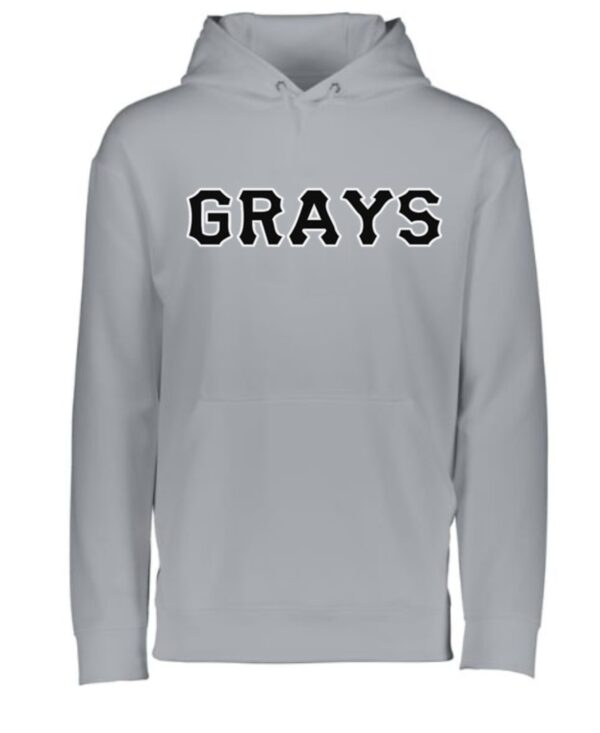 Gray hoodie with Grays logo on front.