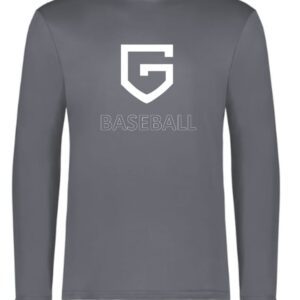 Gray long-sleeve shirt with "G" and "BASEBALL" logo.