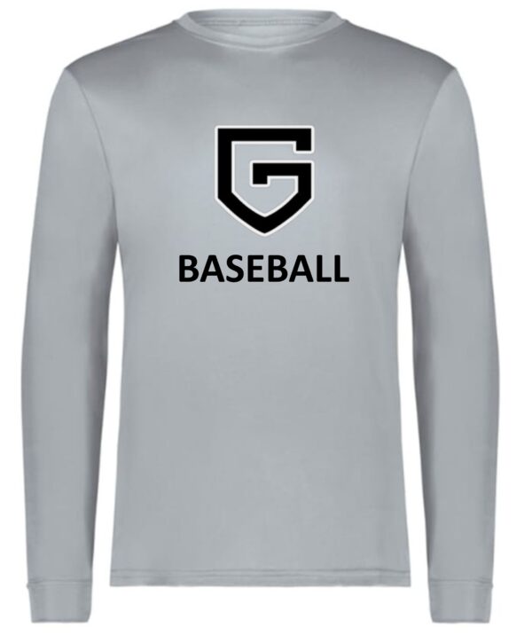 Grey long sleeve shirt with "G" and "Baseball" logo.