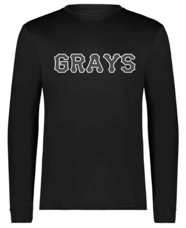 Black long-sleeve shirt with Grays text.