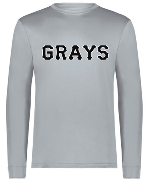 Gray long-sleeve shirt with Grays logo.