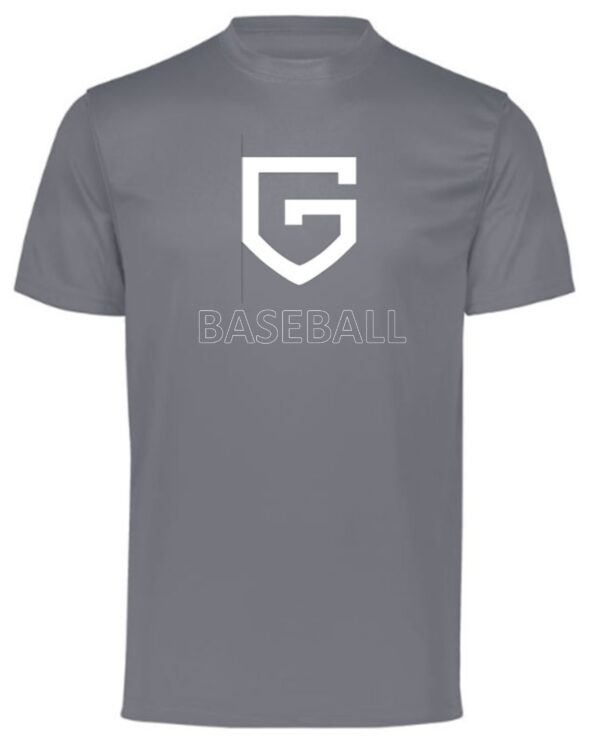 Grey baseball t-shirt with a white G.