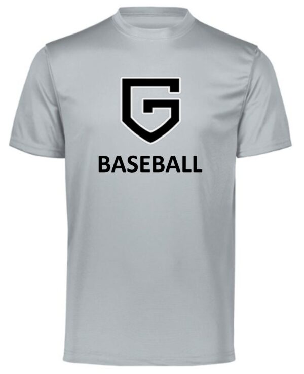 Grey baseball t-shirt with 'G' logo.