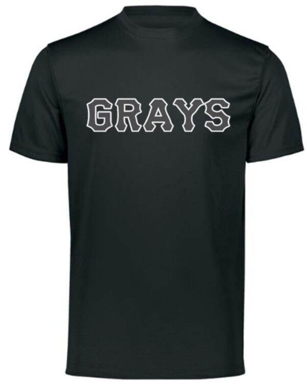 Black T-shirt with Grays logo.