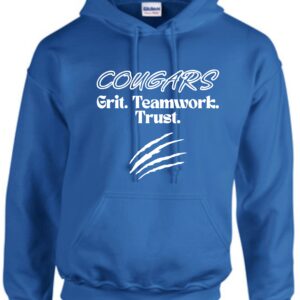 Blue Cougars hoodie with claw marks.