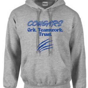 Gray Cougars hoodie with claw mark.