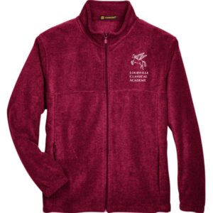 Red fleece jacket with Louisville Classical Academy logo.