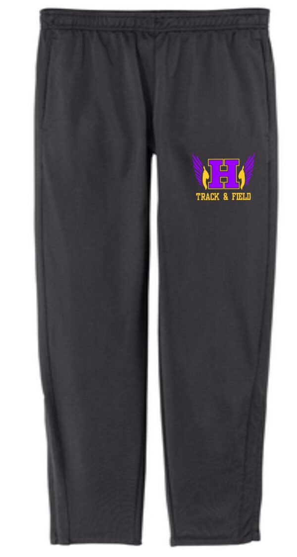 Gray sweatpants with track & field logo.