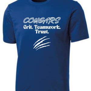 Blue Cougars shirt with claw marks.