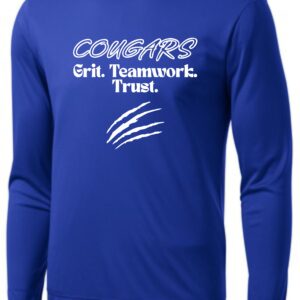 Blue long-sleeve shirt with Cougars logo.