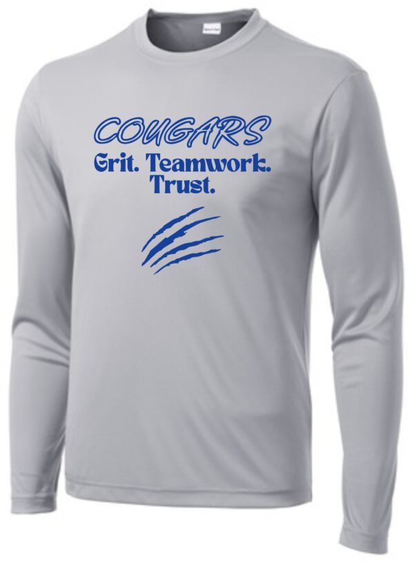 Gray long-sleeve shirt with Cougars logo.