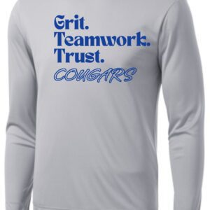 Grey long sleeve shirt with Cougars logo.