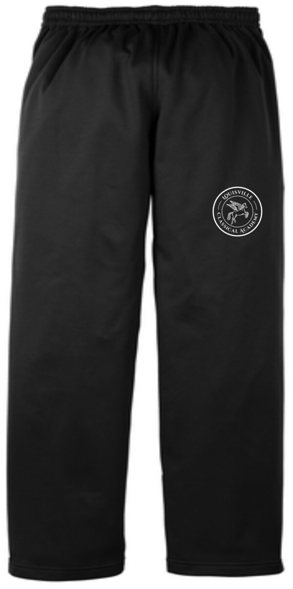 Black sweatpants with Louisville Classical Academy logo.