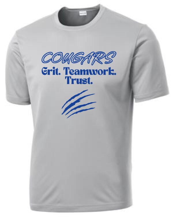 Gray t-shirt with Cougars logo and motto.