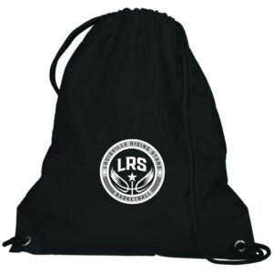 Black drawstring bag with LRS basketball logo.