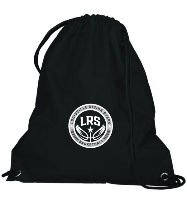 Black drawstring bag with LRS basketball logo.