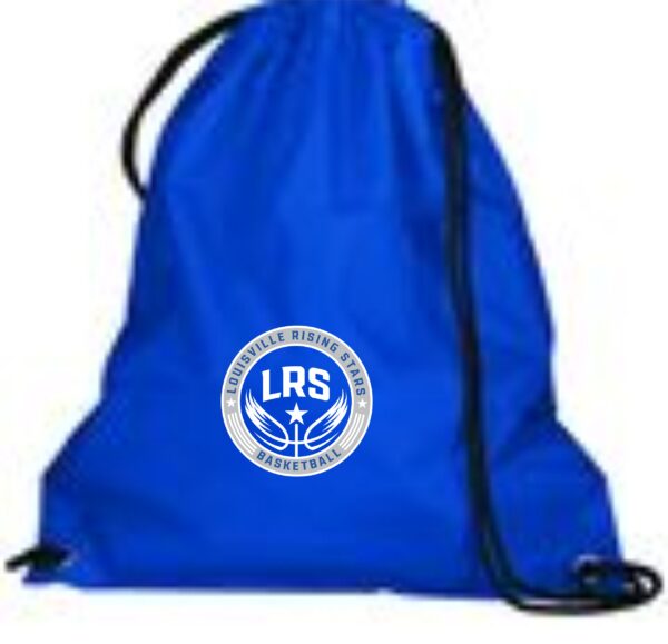 Blue drawstring bag with LRS logo.