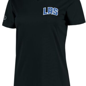 Black V-neck T-shirt with LRS logo.