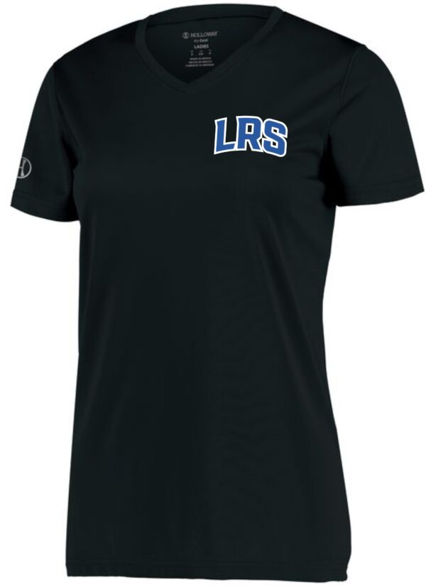 Black V-neck T-shirt with LRS logo.