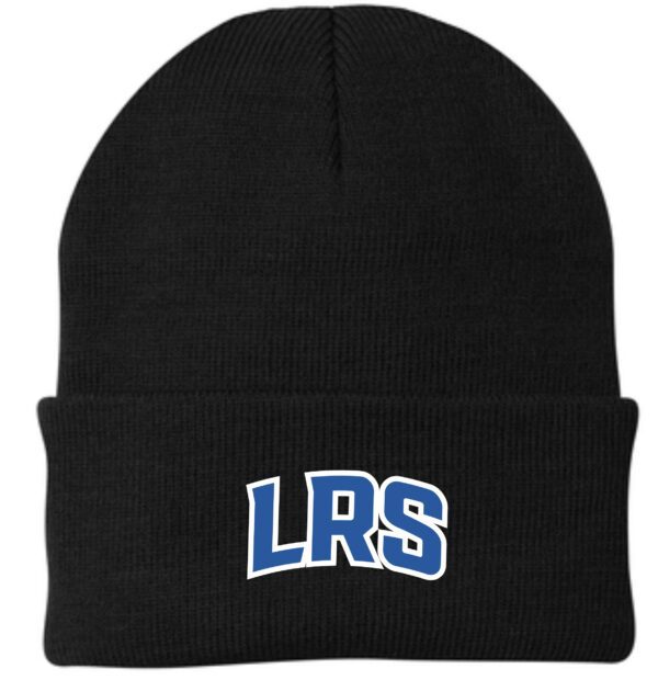 Black knit beanie with LRS logo.