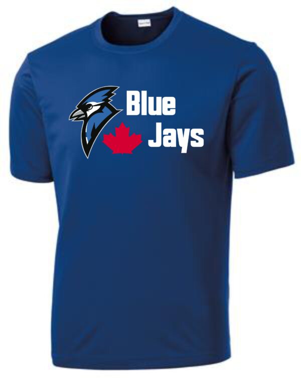 Blue Jays t-shirt with logo and maple leaf.