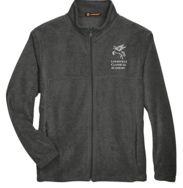 Gray fleece jacket with Louisville Classical Academy logo.