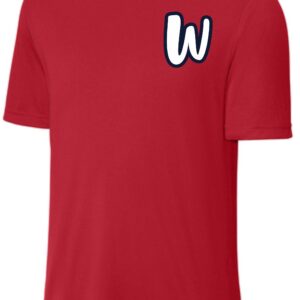 Red t-shirt with a white W on the chest.