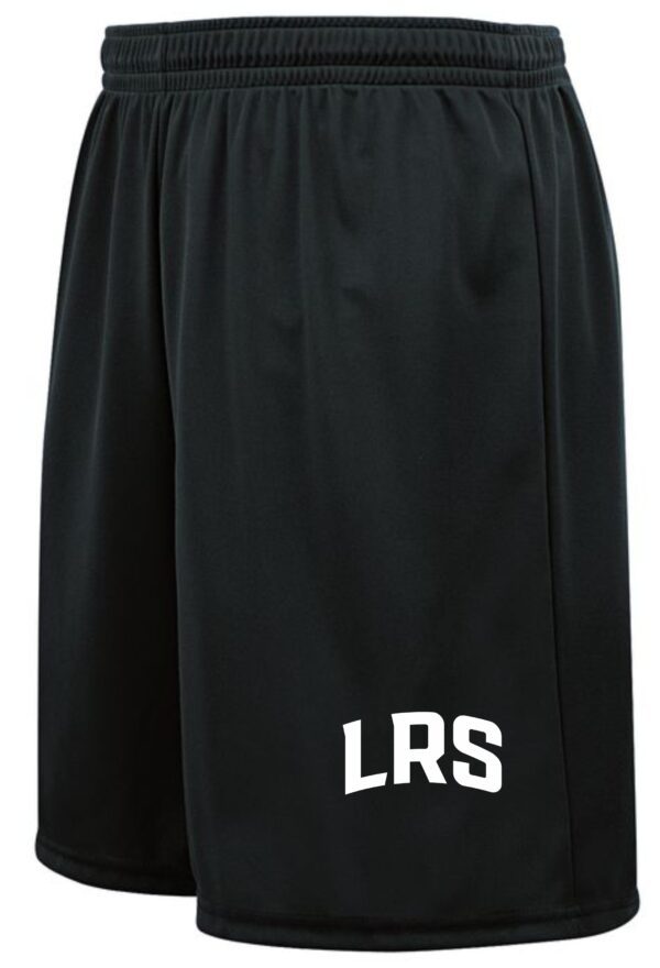 Black athletic shorts with LRS logo.