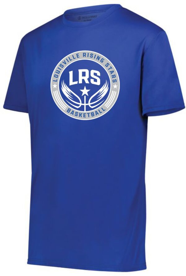 Blue t-shirt with Louisville Rising Stars logo.