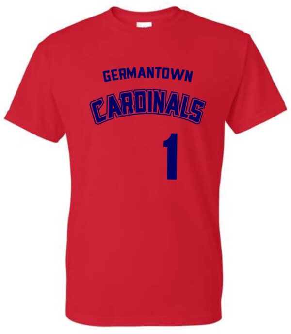 Red t-shirt with Germantown Cardinals #1.