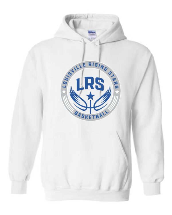 White hoodie with Louisville Rising Stars basketball logo.