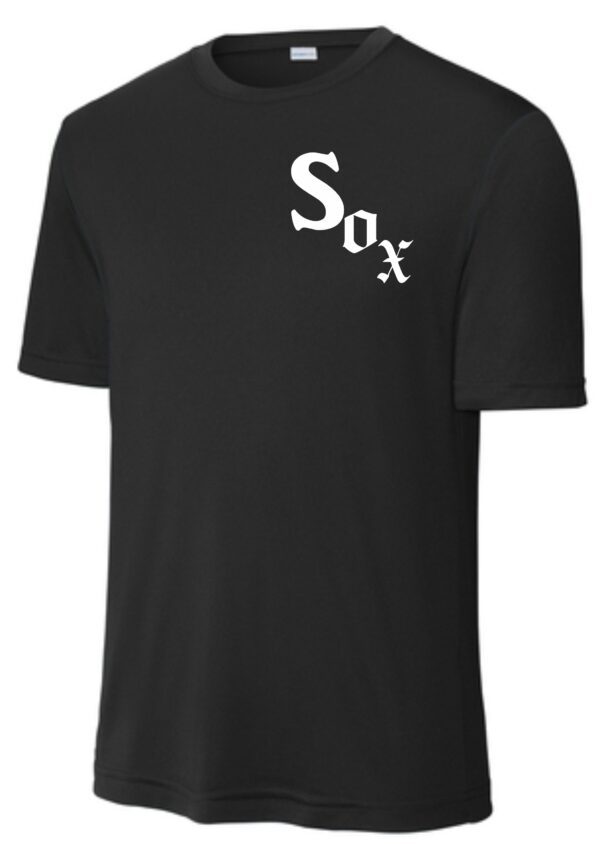 Black t-shirt with white Sox logo.